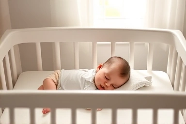 Baby sleeping soundly in a safe crib, peaceful nursery environment.