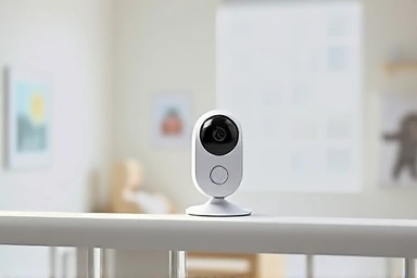 Secure baby monitor camera in a peaceful nursery.