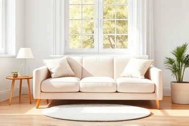 Cozy living room with a safe and stylish baby sofa.