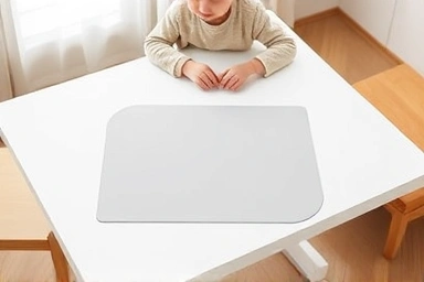 Safe dining table with silicone placemat, child eating peacefully