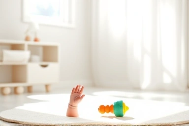 Safe baby toys in a bright nursery