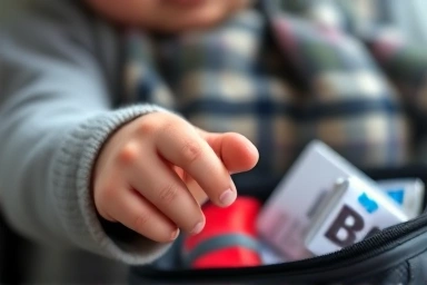 Baby's hand reaching for travel bandage