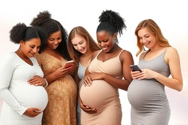Pregnant women using pregnancy apps on their phones
