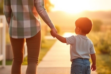 Parent guiding child towards secure future path