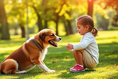 Safe dog and child interaction in a park