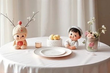 Elegant Korean baby's 100th day celebration table setup.