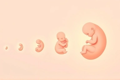 Fetal development stages, from conception to birth.