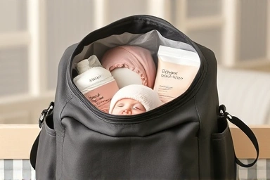 Organized hospital bag with baby and mother essentials.
