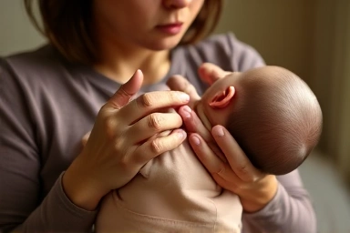 Parent performing infant choking first aid