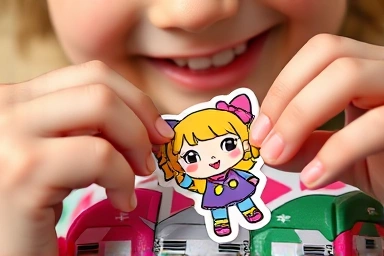 Child's hands doing diamond painting with focus and joy.