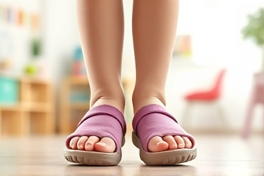 Child's feet in comfortable kindergarten slippers