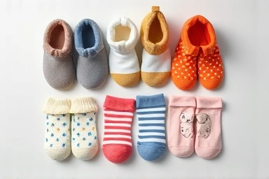 Variety of kindergarten slippers and socks for children