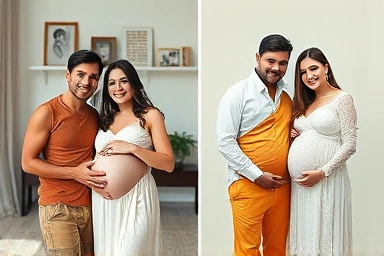 Comparison of natural self-shot vs. professional maternity photos.