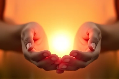 Hands holding faint light, hope for new beginnings
