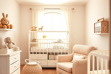 Warm nursery with essential baby items, symbolizing prepared parenting.