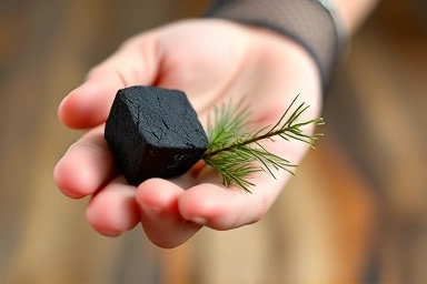 Natural air purification elements: charcoal and pine needles.