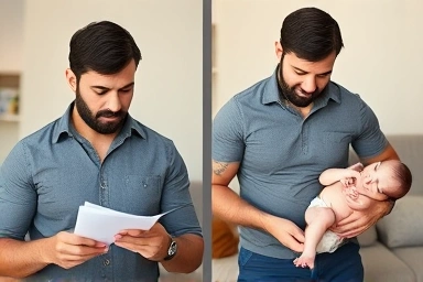 Father preparing for childbirth and caring for baby