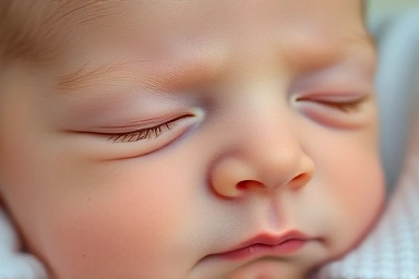 Close-up of a peaceful newborn baby's face.