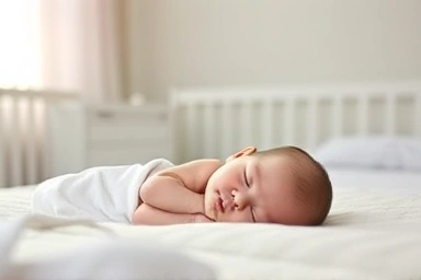 Newborn baby protected by health shield icon.