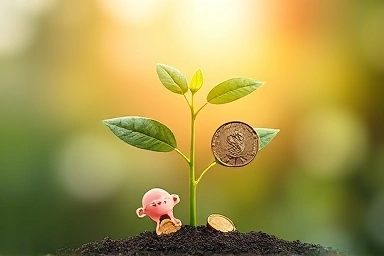 Symbolic growth of family finances with baby icons and coins.