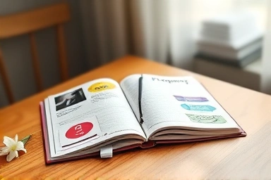 Decorated pregnancy journal with photos and stickers