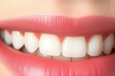 Close-up of healthy gums and clean teeth.