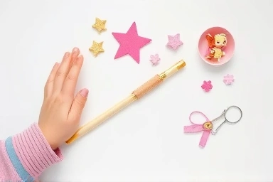 Secret Jouju magic wand toy and accessories arrangement.