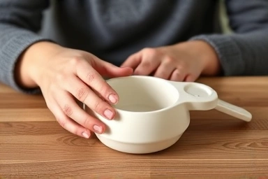 Parent using a safe, designer silicone baby feeding set.