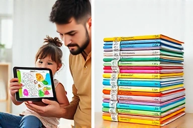 AI coloring page and diverse mini learning workbooks.