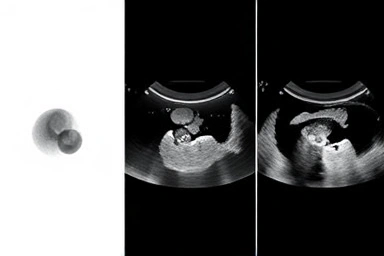 Fetal development stages, ultrasound progression, pregnancy milestones.