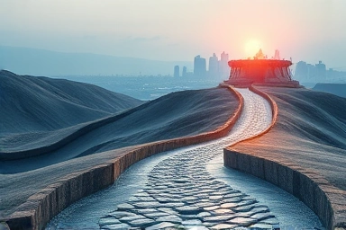 Symbolic financial career path with diverging routes.