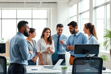 Financial professionals and AI in a collaborative workspace.