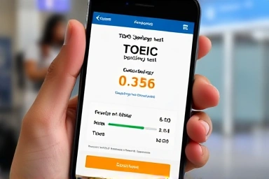 High score on TOEIC Speaking test on a smartphone.