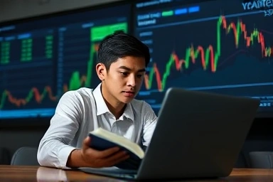 Young professional studying finance and investment.