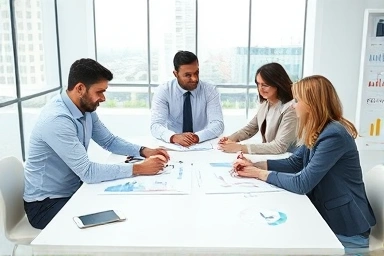 Team of professionals discussing financial strategies.