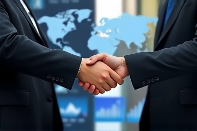 Business handshake symbolizing financial collaboration and success.