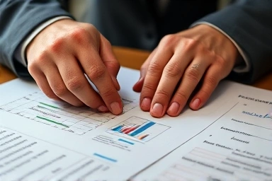 Professional reviewing trade documents for financial certification.