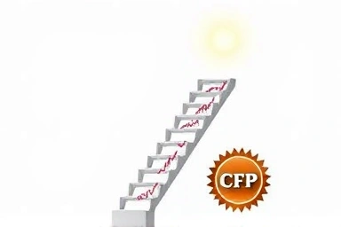 Symbolic financial career growth, CFP certification, ascending charts, professional journey.