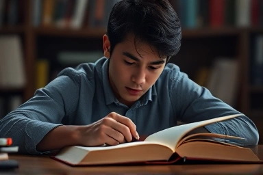 Focused individual deep in study, illustrating quality learning.