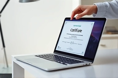 Digital certificate on a modern desk.