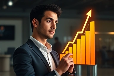 Financial professional analyzing data with optimism and success.