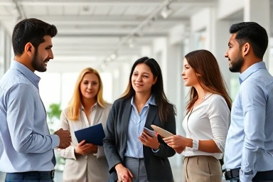 Professionals collaborating in a modern office, symbolizing CS career growth.