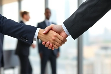 Professional handshake symbolizing career success in finance.