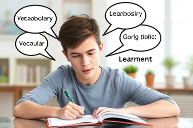 Young adult learning English through diary writing and correction.