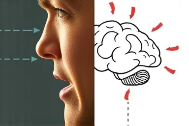 Brain thinking in English, direct speech.