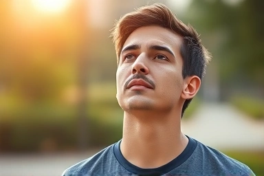 Person practicing deep breathing for calm before a major event.