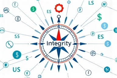 Ethical compass guiding financial decisions in a complex network.