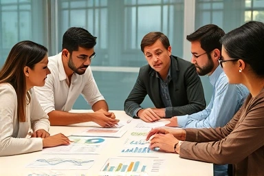 Financial professionals collaborating and sharing expertise.