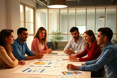 Young professionals collaborating on financial strategy in a modern office.