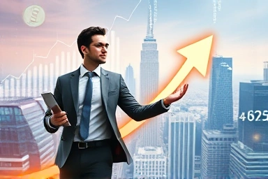 Financial professional climbing career ladder with rising salary symbols
